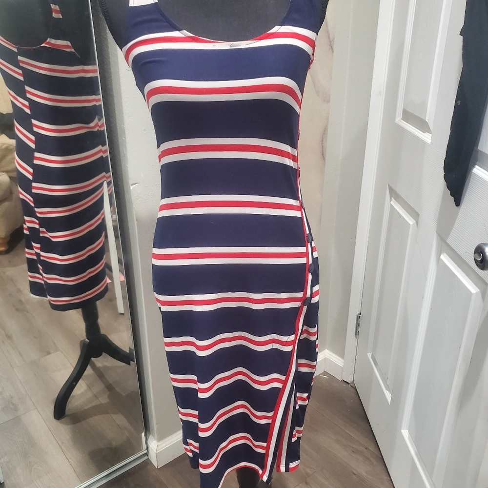 Red White and Blue Stripped Sleevless Stripe Dress